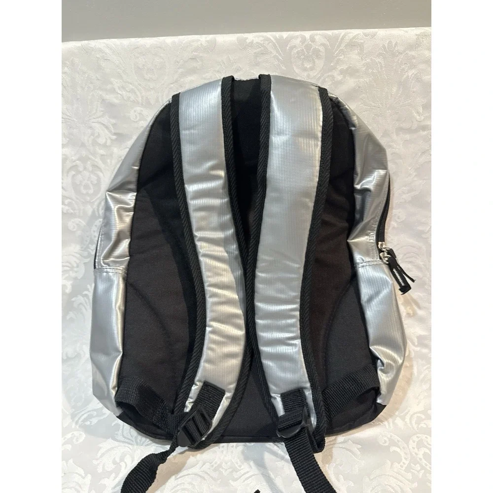 Ecko by Marc Ecko silver metallic backpack iconic black rhino logo front pocket
